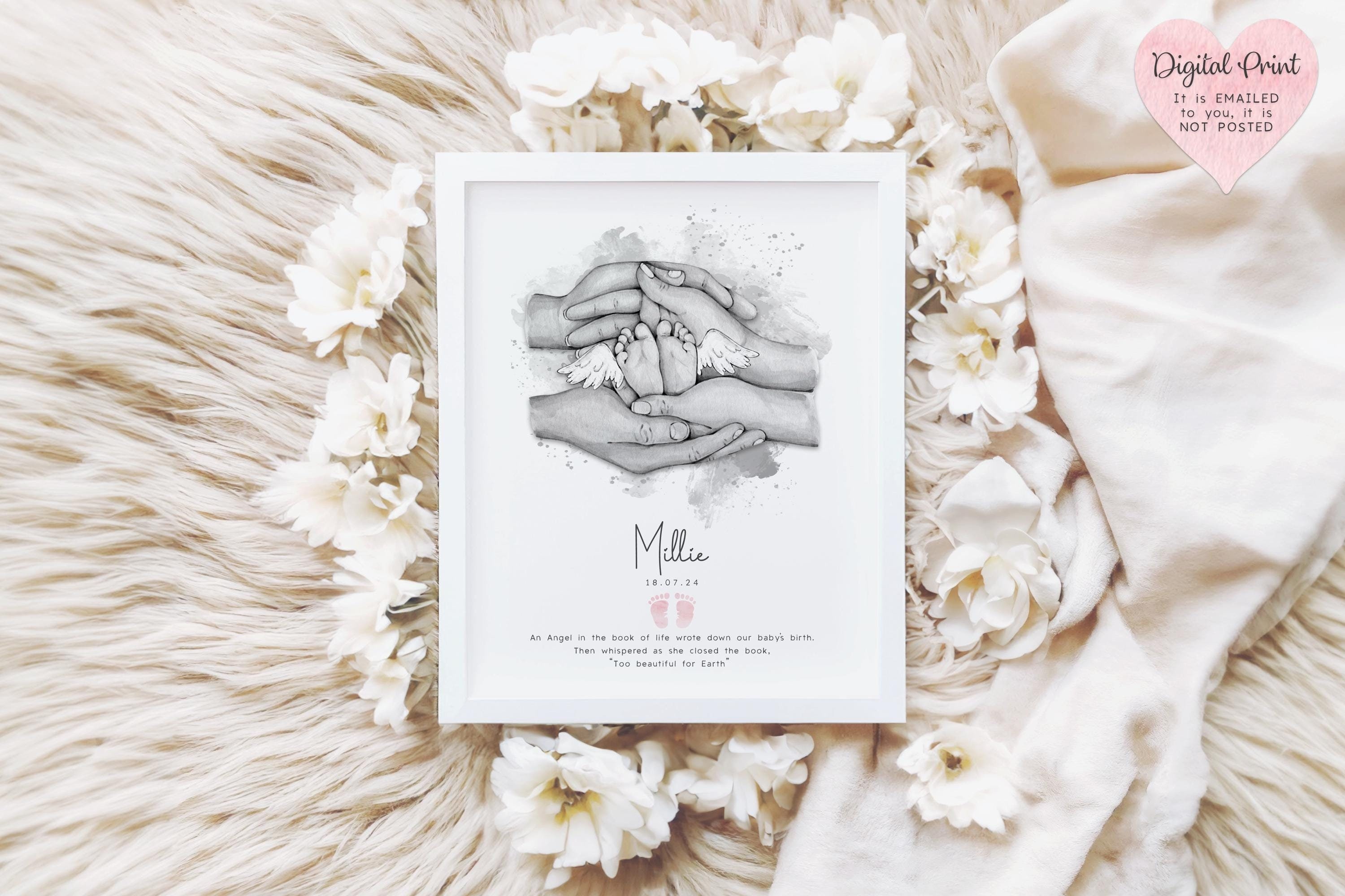Personalised Angel Baby Feet Print | Baby Loss Print | Stillborn Baby | Miscarriage Memories | Twin Triplet Baby Loss | Multiple Baby Loss
