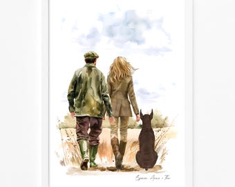 Impresión personalizada de mascota para pareja de campo / Regalo para mamá y papá / Regalo de aniversario / Día de la Madre y el Padre / Regalo personalizado para pareja / Día de San Valentín