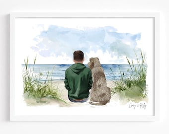Regalo personalizado para dueño de mascota, regalo de cumpleaños para novio o esposo, impresión para hombre y perro, amigo invisible, arte personalizado para mascotas, obra de arte para papá perro.