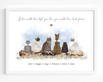 Impresión conmemorativa de gato / Regalo para dueño de gato / Impresión de pérdida de gato / Regalo de duelo de gato / Retrato de gato / Regalo de condolencia / Puente del arcoíris / Regalo de condolencia