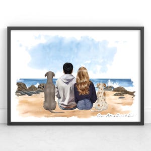 Personalised Couple & Dog Print | Dog Family Portrait | Dog Mum Dad Gift | Valentine's Day Gift | Boyfriend Girlfriend Gift | Pet Owner Gift