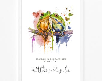 Personalised Frog Couple Print | Custom Couple Gift | Wedding Gift | Anniversary Gift | Engagement Gift | Animal Lovers Decor | Frog Love