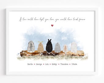 Impresión conmemorativa de conejo / Regalo para el dueño de un conejo / Impresión de pérdida de un conejo / Regalo de duelo de un conejo / Retrato de conejo / Regalo de condolencias / Puente del arcoíris