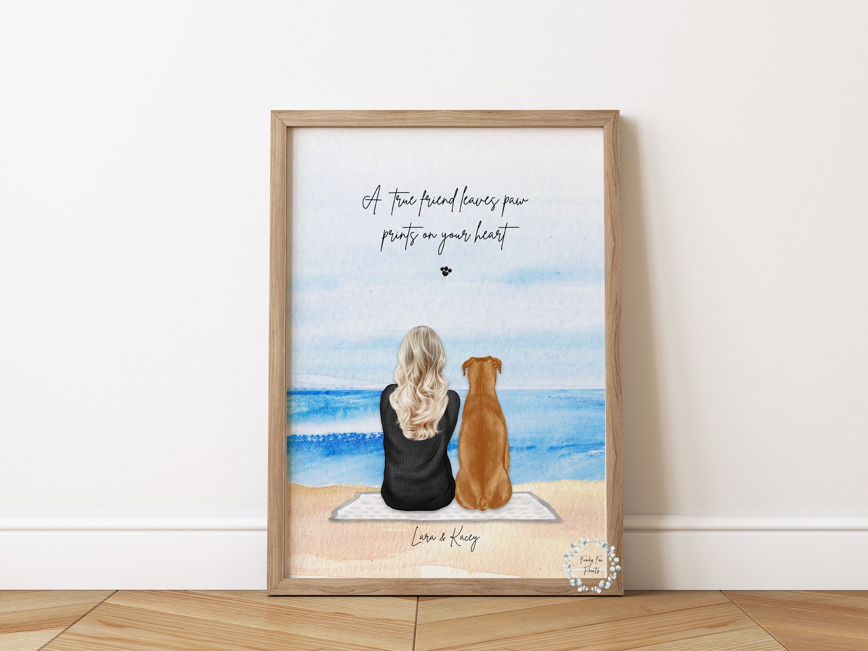 Besitzer & Haustier Druck | Haustier Druck | Personalisierter Druck | Tierportrait | Dame und Hund Druck | Muttertagsgeschenk