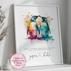 Animal Couple Print | Penguins | Otters | Giraffes | Parrots | Swans | Turtles | Pandas | Valentine's Day Gift Ideas | Partner Gift