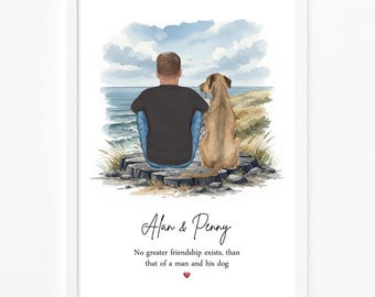 Impresión de retrato de hombre y perro / Ilustración de mascota personalizada para él / Regalo para amantes de los perros / Impresión de mascota personalizada / Día del Padre / Regalo de arte de pared para papá perro