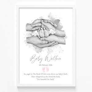 Personalised Angel Baby Print | Twins | Triplets | Baby Feet Print | Loss Of Babies | Stillborn • Miscarriage Memories | Baby Memorial Gift