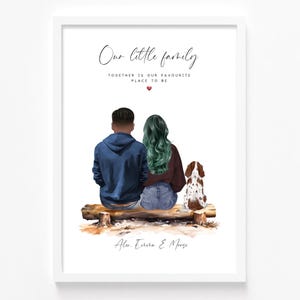Personalised Couple & Dog Print | Dog Family Portrait | Dog Mum Dad Gift | Valentine's Day Gift | Boyfriend Girlfriend Gift | Pet Owner Gift