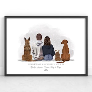 Stampa di coppia personalizzata / Ritratto di famiglia con cane / Regalo per mamma e papà con cane / Regalo per San Valentino / Regalo per fidanzato e fidanzata / Regalo per proprietari di cani