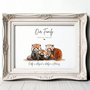 Personalisierte Roter Panda Familie Druck | Panda Familie Porträt | Vatertags Geschenk | Geburtstag Geschenk Idee für Mama Papa Oma | Familie Wall Art