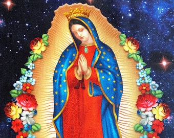 Virgin Lady of Guadalupe fabric panels, Nuestra Señora, Mary fabric, Inner Faith, religious fabric, gothic icon fabric, Virgin Mary fabric
