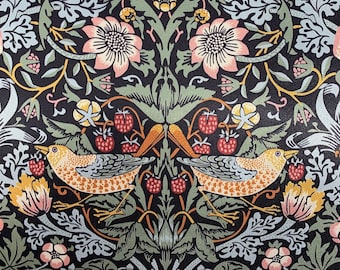 William Morris Strawberry Thief Stoff Satin-Kunstseide Jugendstil