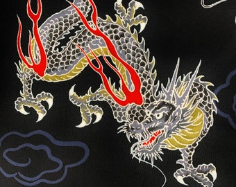 Tela japonesa con grandes dragones, negra o roja, algodón oriental chino, por metro