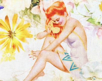 Tkanina pin-up girls, bawełna z nadrukiem kwiatowym w stylu retro z lat 50., na poduszki, zasłony lub ubrania