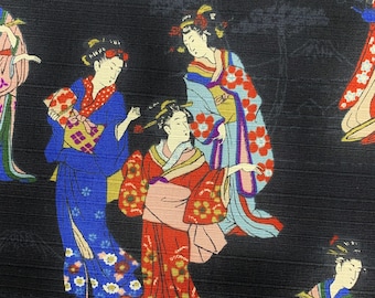 Geisha geiko fabric, Japanese ladies cotton, oriental asian, black