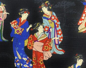Geisha geiko fabric, Japanese ladies cotton, oriental asian, black