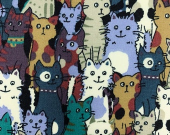 Cat fabric, cats material, kitten animal print, cotton poplin, craft cotton
