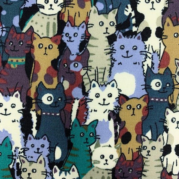 Cat Fabric Cats Material Print Cotton - Etsy