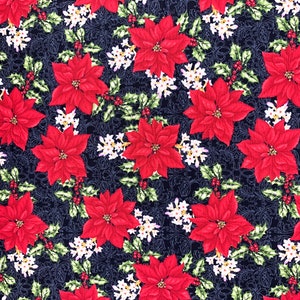 Christmas cotton fabric poinsettia holly flower quilting festive holidays