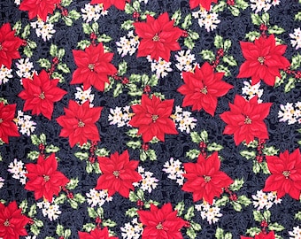 Weihnachtlicher Baumwollstoff Poinsettia Holly Flower Quilting festliche Feiertage