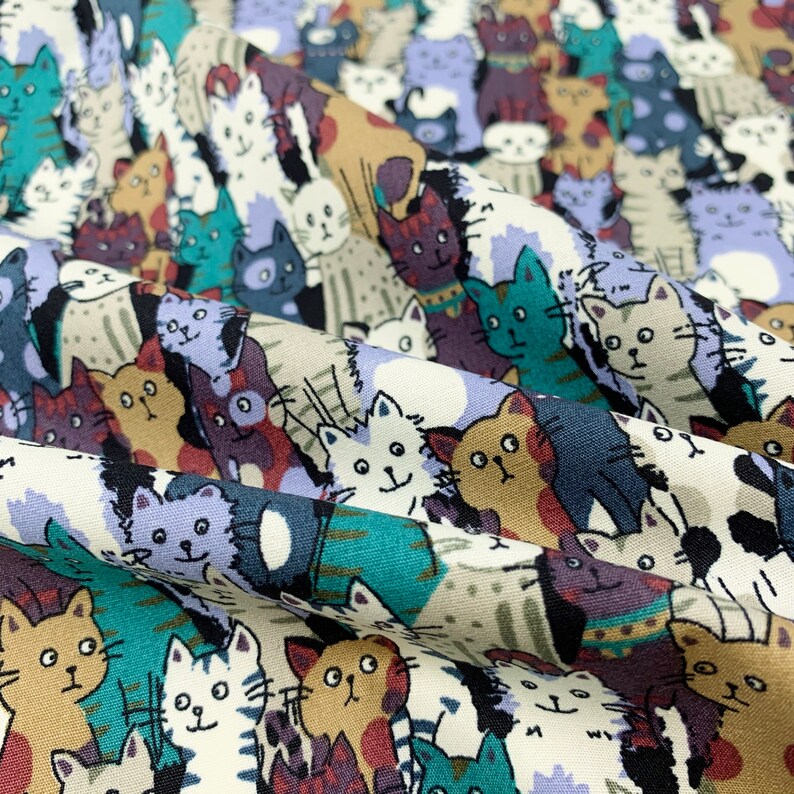 Cat Fabric Cats Material Kitten Animal Print Cotton Poplin Etsy UK