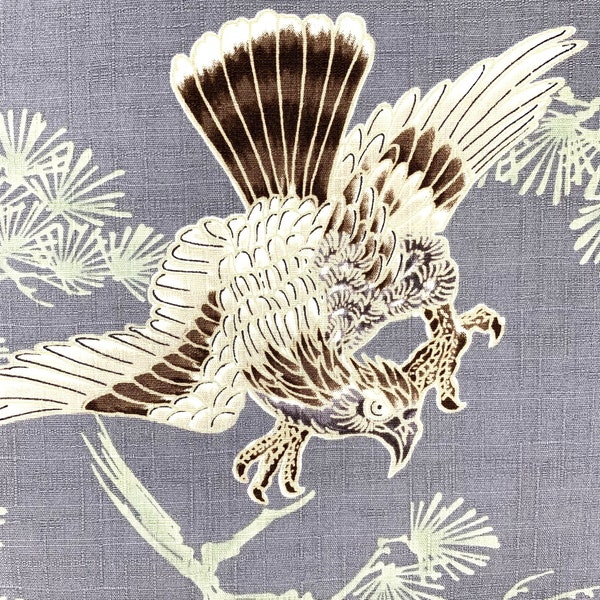 White Tailed Eagle Japanese fabric bird Washi light grey oriental asian chinese