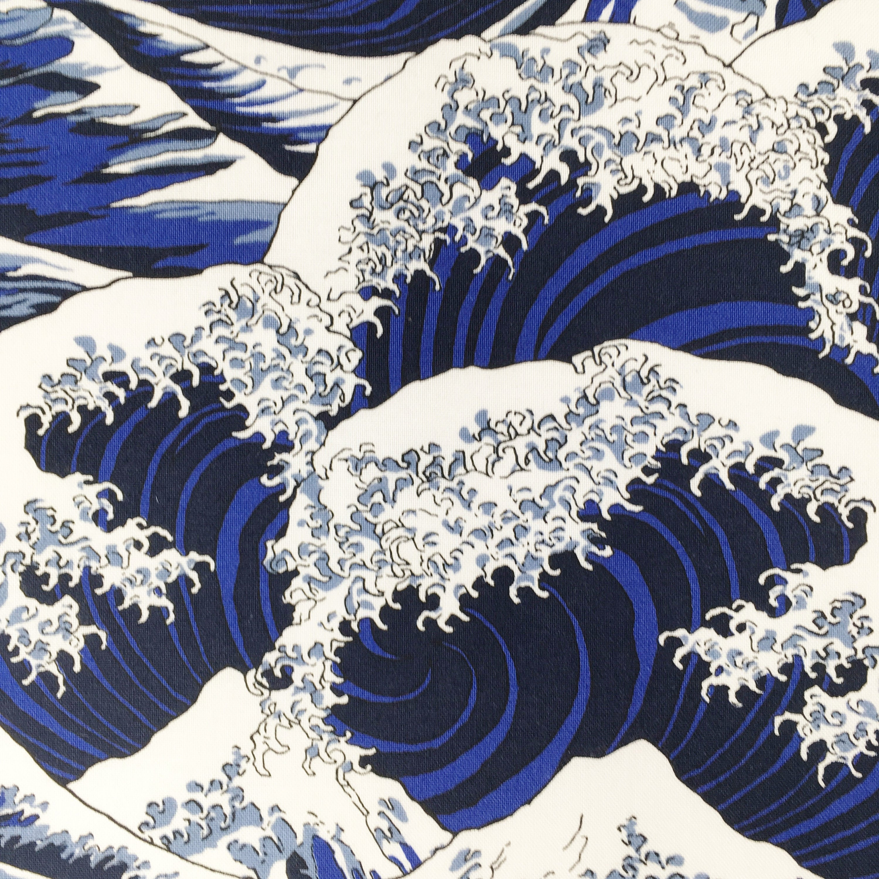 Sea waves fabric, Japanese cotton, blue white Oriental Chinese Asian materi...