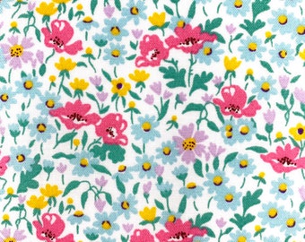 Liberty fabric, Wildflower Poppy floral cotton, pink blue small flowers, quilting