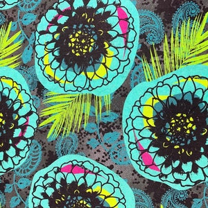 Quilt backer extra wide floral fabric, Our House for Beyond the Reef, teal