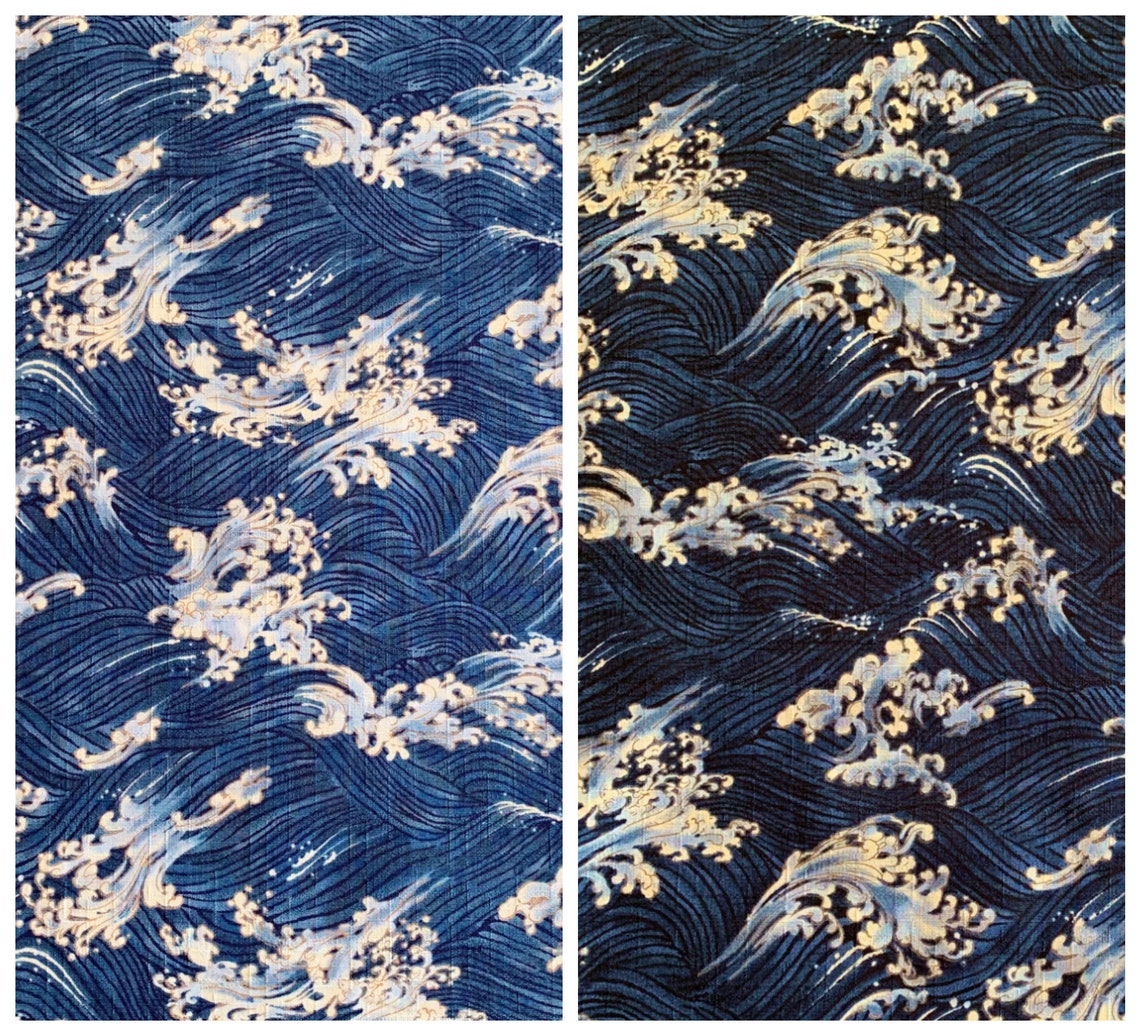Waves fabric Japanese cotton Kanagawa Hokusai sea blue Etsy