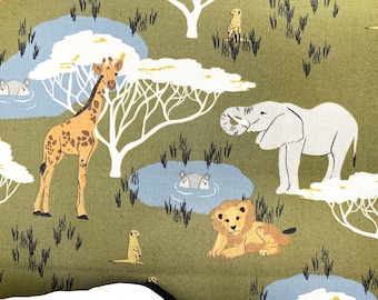 Waterhole cotton fabric safari animal print