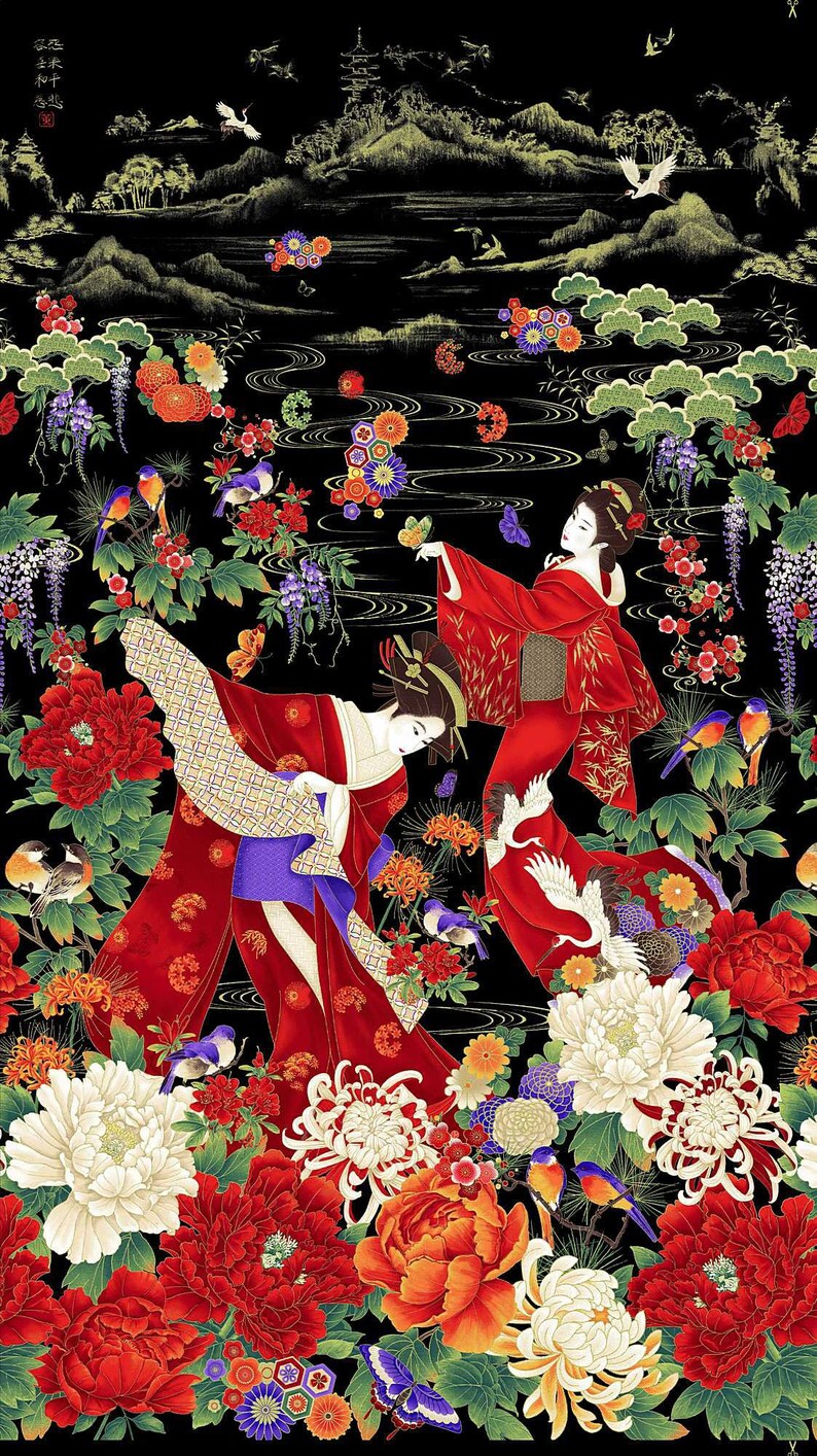 Geisha fabric panels Japanese Geiko ladies fabric quilting Etsy