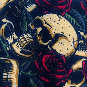 Skulls & Roses fabric, Halloween fabric, skeleton gothic fabric, white or antique
