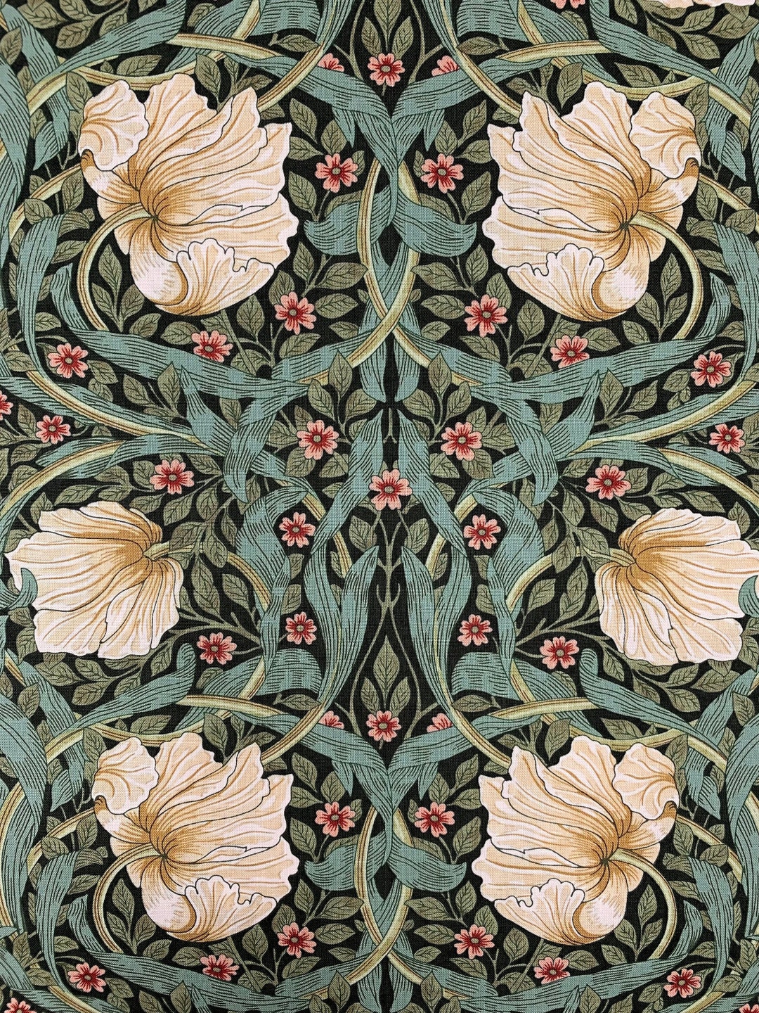 William Morris Pimpernel Cotton Fabric Art Nouveau Dark Green Floral ...