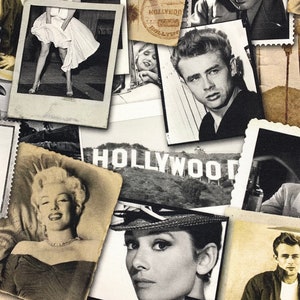 Tissu Hollywood Stars, Monroe Hepburn Dean Bogart, films rétro années 50 1950 image 1