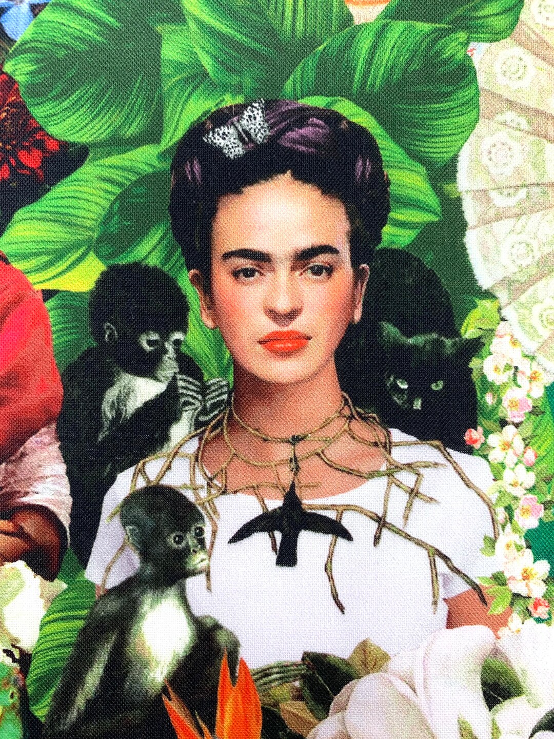 Frida Multicolour Fabric, Mexican Frida Artist With Monkey, Cotton - Etsy