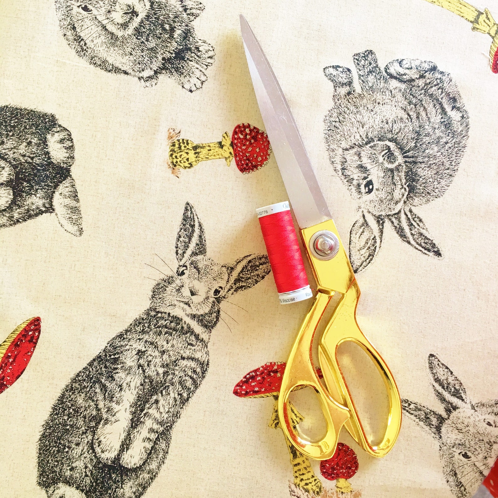 Rabbit Fabric, Rabbits & Toadstools, Bunny Fabric, Country Fabric ...