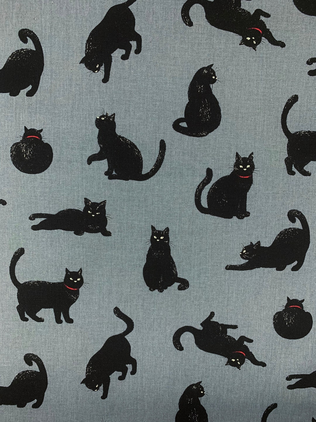 Cat Fabric Cats Material Japanese Quirky Animal Print Grey Black Cotton Etsy