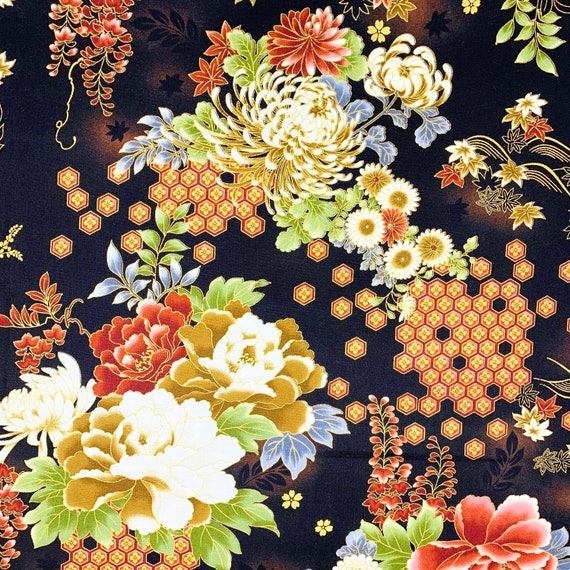 Tejido floral japonés tejido de flores orientales azules o - Etsy España Tejido floral japonés tejido de flores orientales azules o - Etsy España
