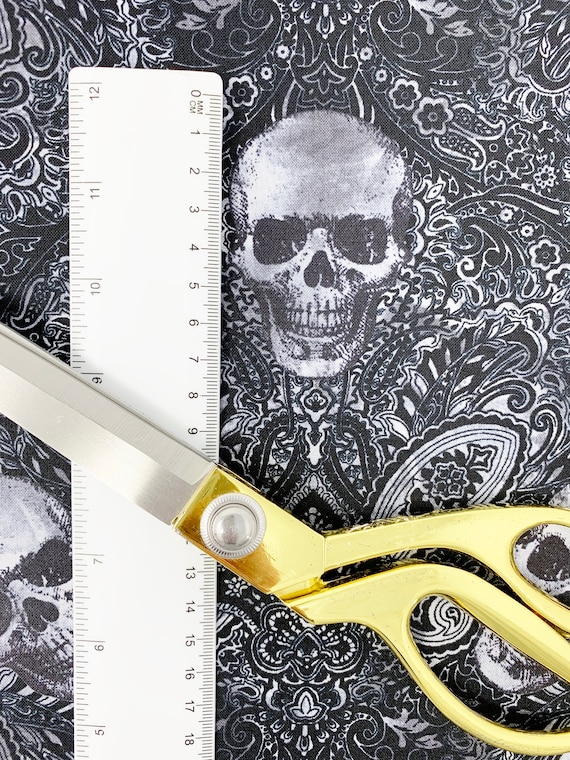 Psycho Seamstress Skull Scissors Half Fabric