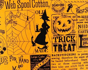 Halloween fabric, sewing theme, Wecker Frisch, gothic cotton, vintage style