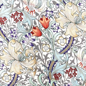 Morris Golden Lily Baumwoll-Rasenstoff im Jugendstil floral