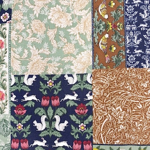 Tessuto Art Nouveau morris patchwork coniglio scoiattolo uccello stampa floreale cotone artigianale