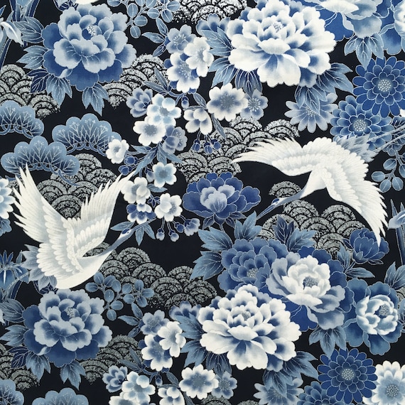 Brown Black by Kaufman; Cotton Fabric Japanese Geishas Metallic Silver
