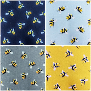 Tela de abeja, amarillo gris o azul, algodón artesanal con estampado de abejorro pequeño, animal de vida silvestre de insectos