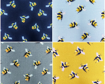 Bee fabric, yellow grey or blue, small  bumblebee print craft cotton, insect wildlife animal