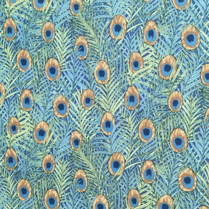 Peacock feather fabric, blue and green, Art Nouveau, Morris period style
