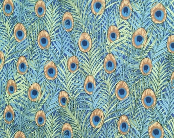 Tissu plumes de paon, bleu et vert, Art Nouveau, style Morris période
