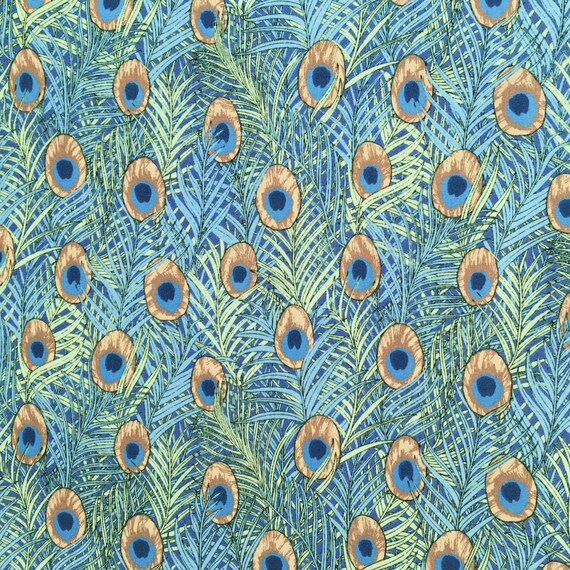 Peacock feather fabric, blue and green, Art Nouveau, Morris period style