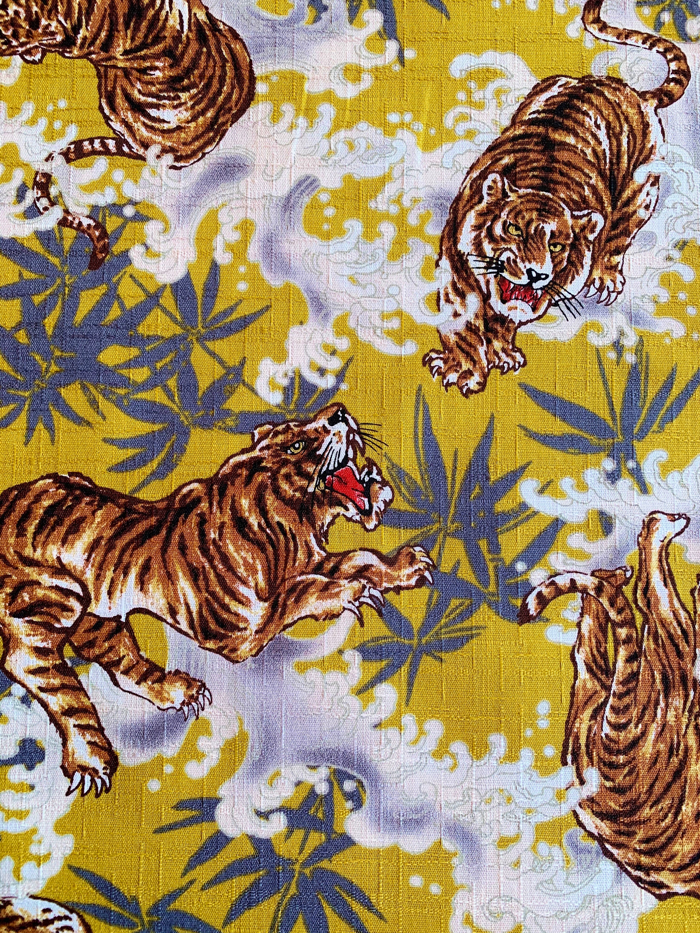 Tigers Fabric Japanese Chinese Oriental Cotton Black With 